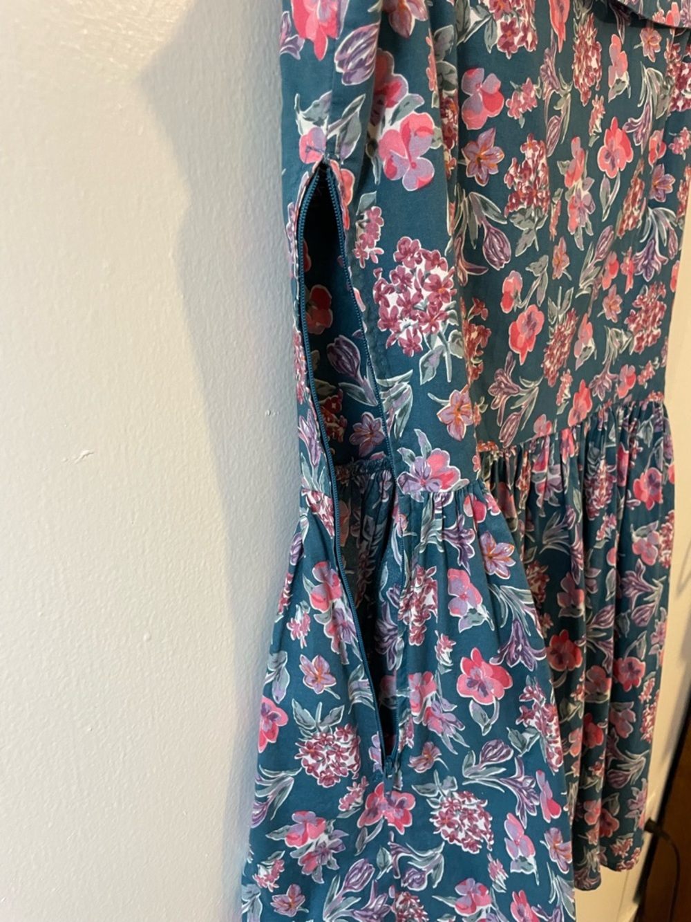 Laura Ashley Teal Floral Tie-Front Casual Girls' Dress - Picture 5 of 6